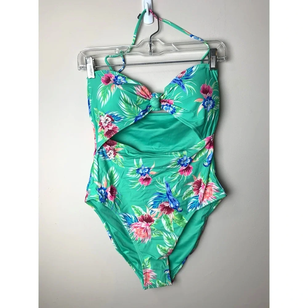 NEW BCBGeneration One Piece Swimsuit Womens Juniors Medium Green Knot Front wTag